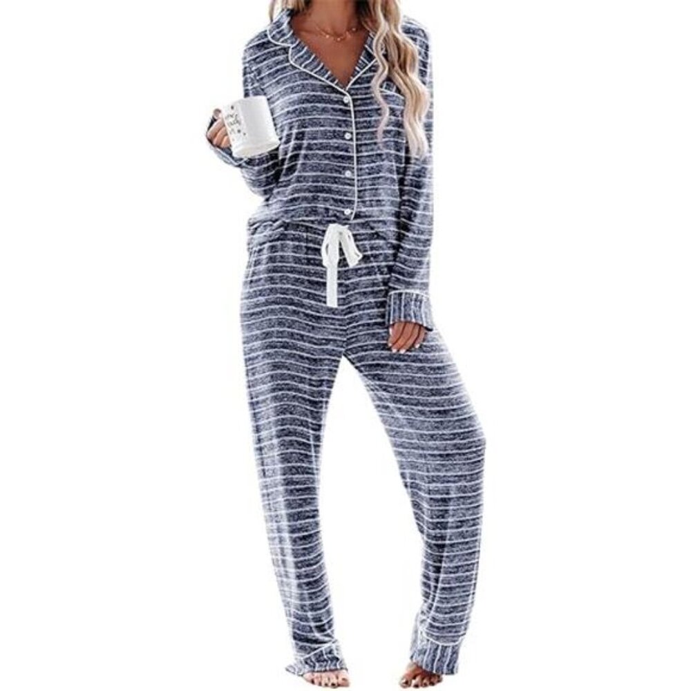 Women's Long Sleeve Pajama Set: Button-Down Sleepwear - Picture 7 of 7